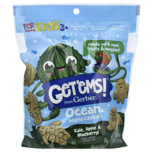 Gerber, Get'ems!™, Ocean World Cookies, для детей от 3 лет, с капустой кале, яблоком и черникой, 142 г (5 унций)