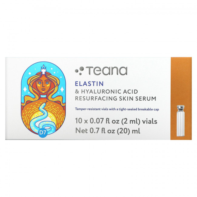 Teana Laboratories, Сыворотка для омоложения кожи с эластином и гиалуроновой кислотой, 10 флаконов по 2 мл (0,07 жидк. Унции)