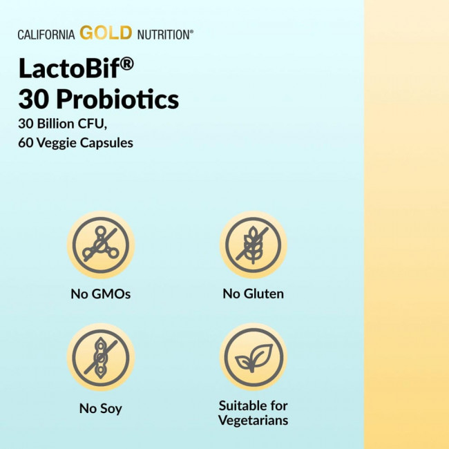 California Gold Nutrition, LactoBif, пробиотики, 30 млрд КОЕ, 60 вегетарианских капсул California Gold Nutrition, LactoBif, пробиотики, 30 млрд КОЕ, 60 вегетарианских капсул