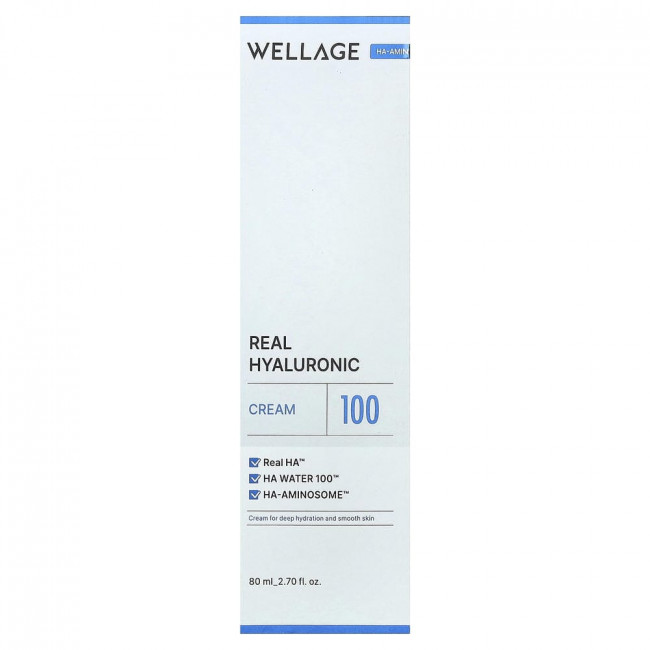 Wellage, Real Hyaluronic Cream 100, 2.7 ml (80 ml)
